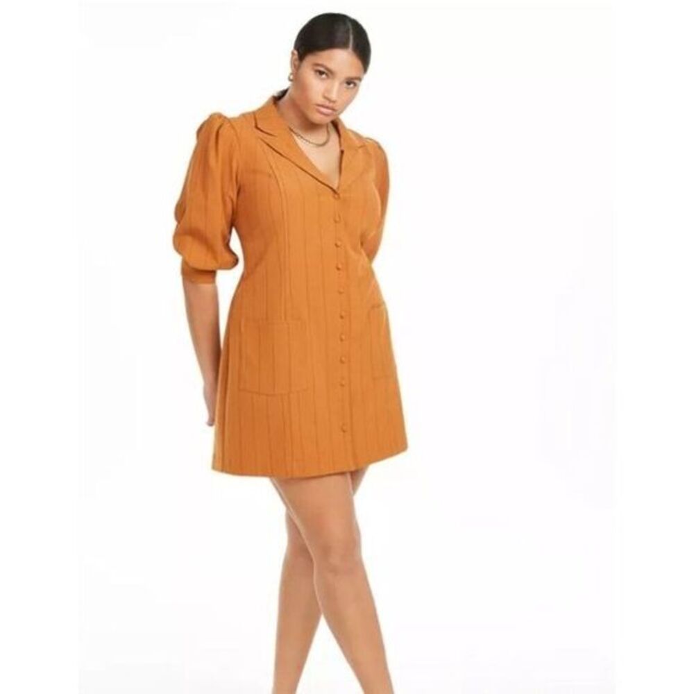 Danielle Bernstein Dress Women's 18W 2X Plus Size Brown Black Pinstripe V-Neck